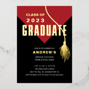 Invitation En Aluminium Moderne Gras Red Grad Casquette Grad Grad