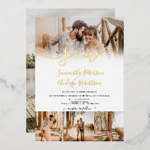 Invitation En Aluminium Moderne initiales de script 5 photos mariage
