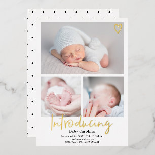 Invitation En Aluminium Moderne introduction noir blanc 3 photos naissance