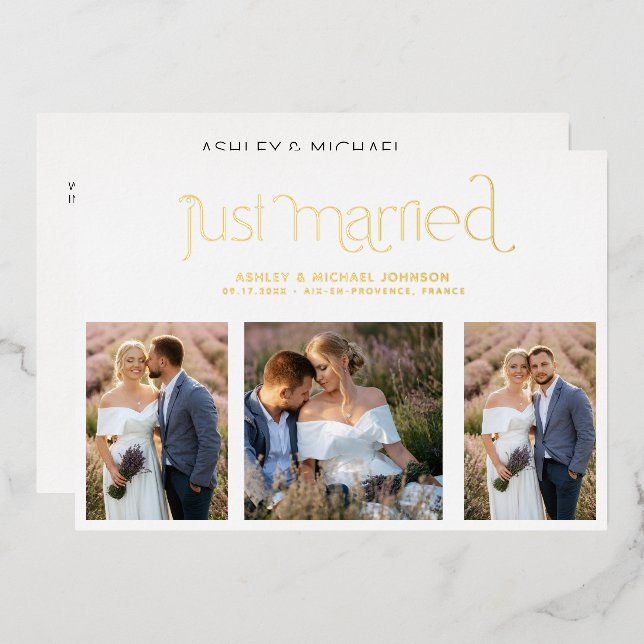 Invitation En Aluminium Moderne Juste Marié 4 Réception Photo Seulement Or (Recto/Verso)