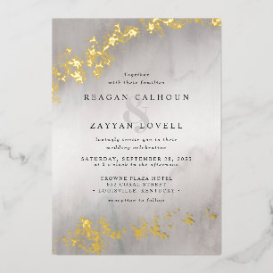 Invitation En Aluminium Moderne Luxe Gold Flecks Gris Aquarelle Mariage