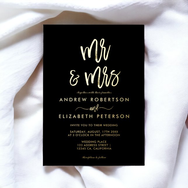 Invitation En Aluminium Moderne M. Mrs script or mariage simple (Modern Mr Mrs script simple wedding gold Foil Invitation)