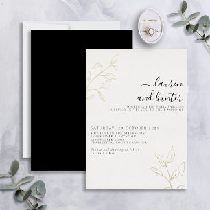 Invitation En Aluminium Moderne Mariage Botanique Or Noir Blanc Script