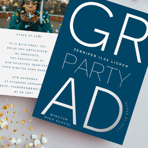 Invitation En Aluminium MODERNE MARINE BLUE GRAD PARTY Classe de 2023 Arge