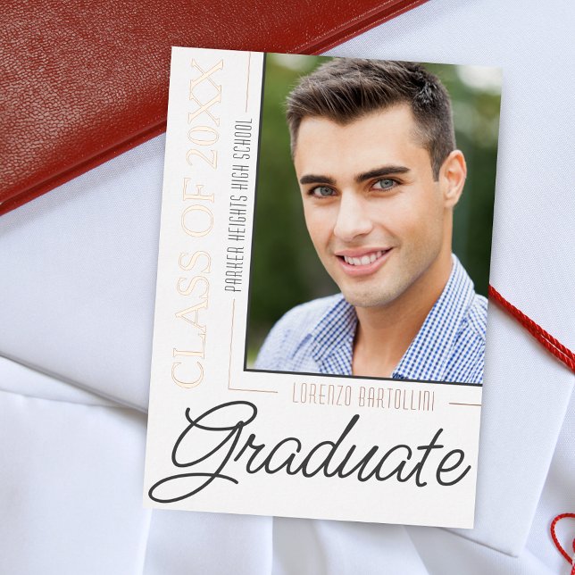 Invitation En Aluminium Moderne minimal 1 Rose photo graduation d'or (Mondern Elegant Minimal Rose Gold Foil Graduation Announcement Invitation)