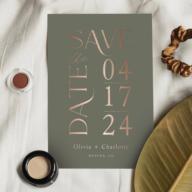 Invitation En Aluminium Moderne minimal Bold Enregistrer la date typograph (Modern Minimal Bold Save the Date Typographic Foil Invitation)