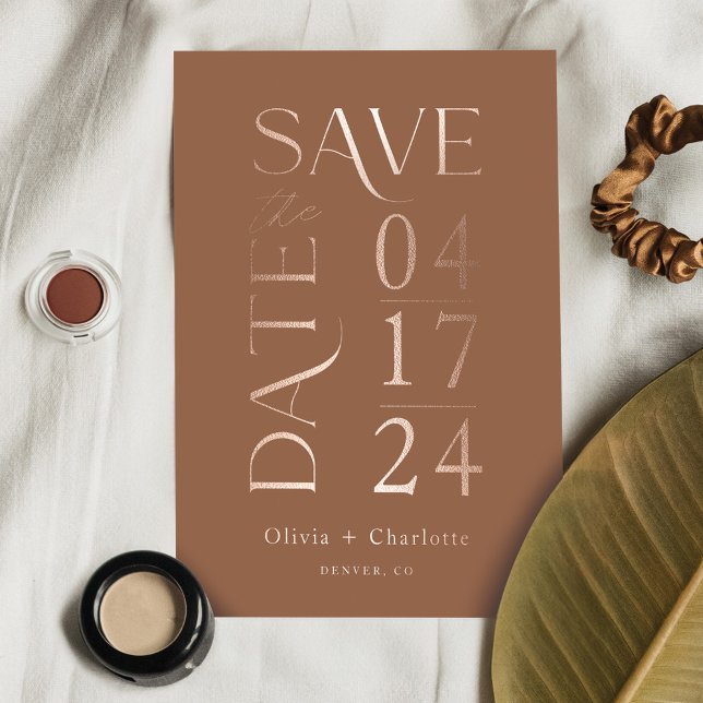 Invitation En Aluminium Moderne minimal Bold Enregistrer la date typograph (Modern Minimal Bold Save the Date Typographic Foil Invitation)
