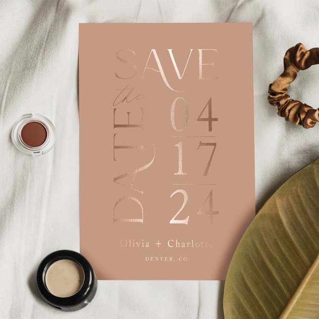 Invitation En Aluminium Moderne minimal Bold Enregistrer la date typograph (Modern Minimal Bold Save the Date Typographic Foil Invitation)