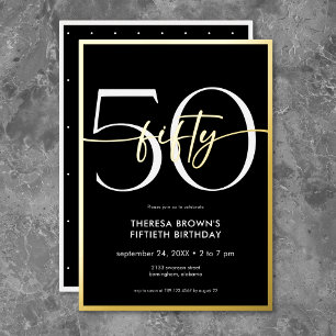 Invitation En Aluminium Moderne Minimal Fifty Script Anniversaire