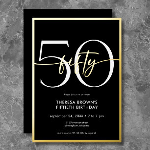 Invitation En Aluminium Moderne Minimal Fifty Script Anniversaire