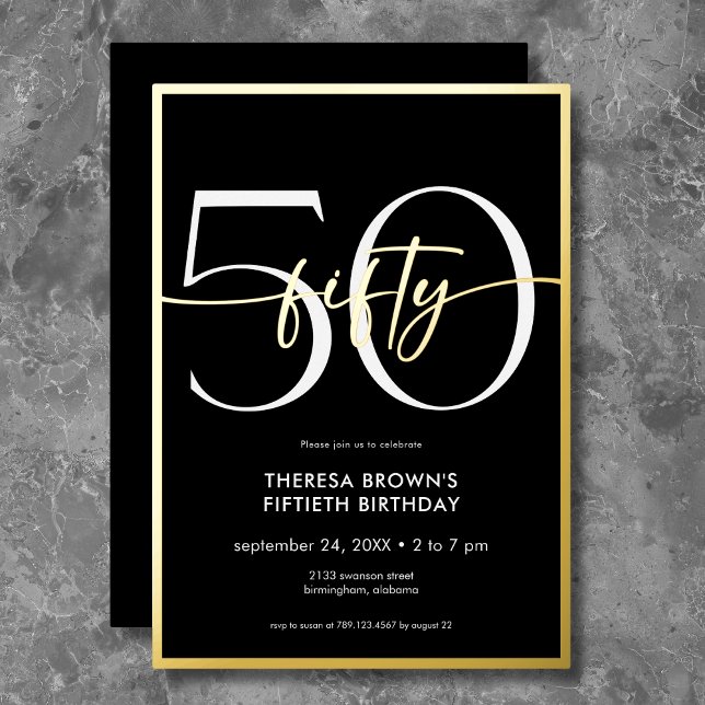 Invitation En Aluminium Moderne Minimal Fifty Script Anniversaire (Créateur téléchargé)