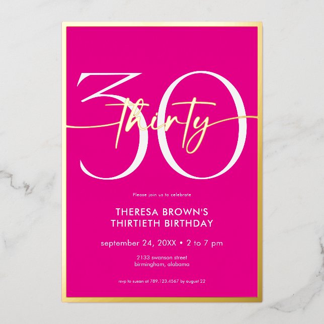Invitation En Aluminium Moderne minimal rose 30 Script Anniversaire (Recto)
