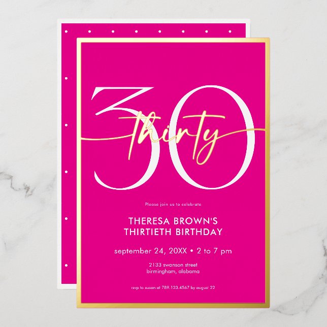 Invitation En Aluminium Moderne minimal rose 30 Script Anniversaire (Recto/Verso)