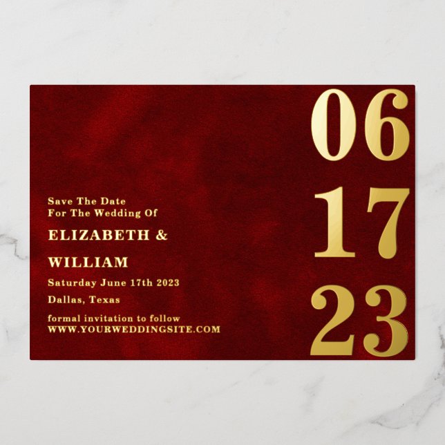 Invitation En Aluminium Moderne Minimal Rouge Gold Photo Enregistrer La Da (Recto)