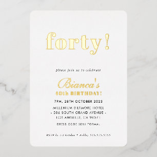 Invitation En Aluminium MODERNE MINIMAL simple chic or quarante ans