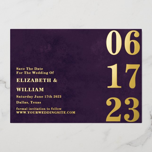 Invitation En Aluminium Moderne Minimale Purple Gold Photo Enregistrer La  (Recto)