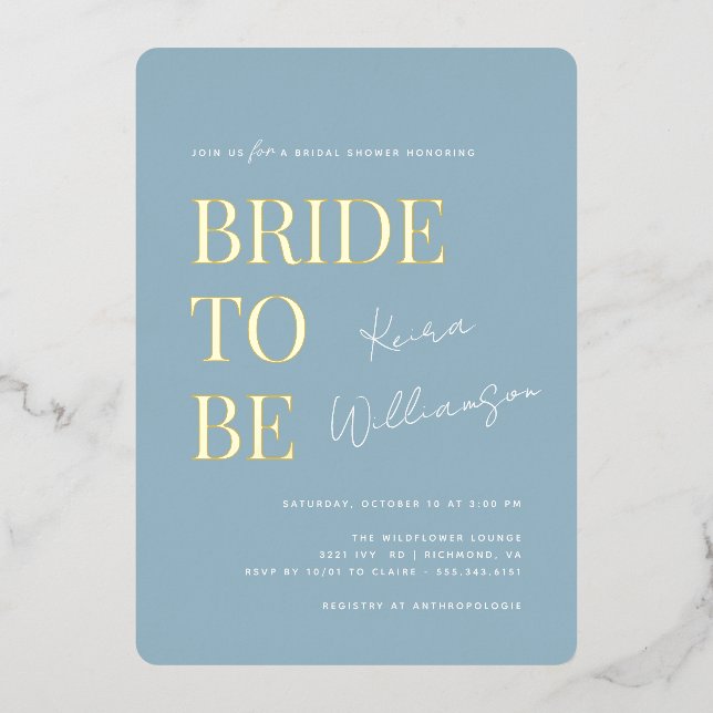 Invitation En Aluminium Moderne Minimaliste | Baby Shower Mariage Dusty Bl (Recto)