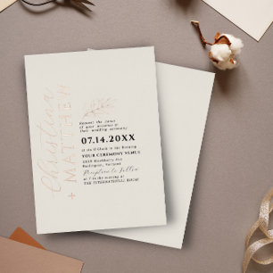 Invitation En Aluminium Moderne minimaliste Beige Mariage noir Rose or