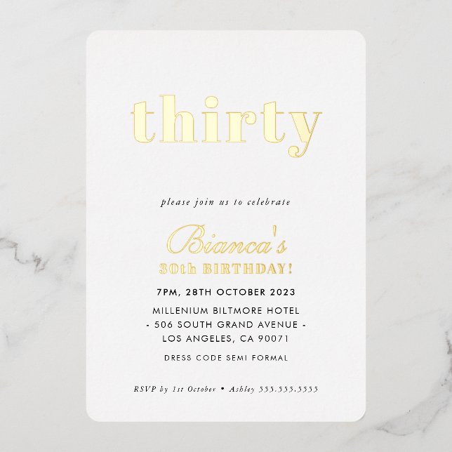 Invitation En Aluminium MODERNE MINIMALISTE élégant simple trentième anniv (Recto)