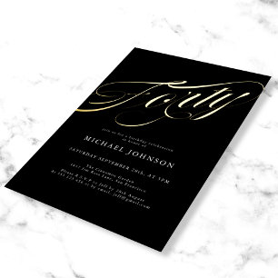 Invitation En Aluminium Moderne minimaliste Forty Black Gold 40e anniversa