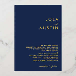 Invitation En Aluminium Moderne minimaliste Marine or traditionnel Mariage