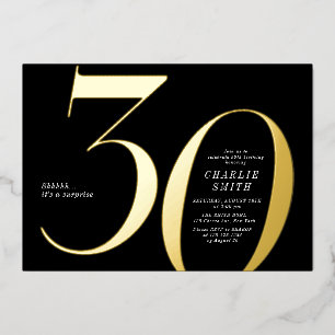 Invitation En Aluminium Moderne minimaliste noir et or 30e anniversaire