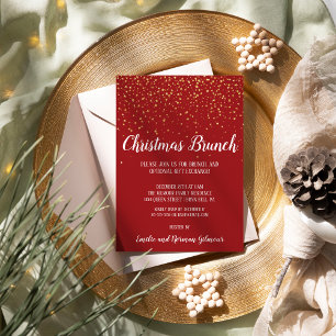 Invitation En Aluminium Moderne minimaliste Rouge Noël Brunch Gold