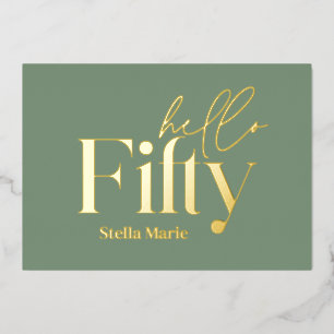 Invitation En Aluminium Moderne minimaliste sauge vert simple 50e annivers