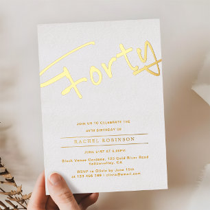 Invitation En Aluminium Moderne Minimaliste Script Doré 40e anniversaire O