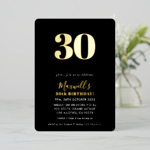 Invitation En Aluminium MODERNE MINIMALISTE simple fête 30 ans noir blanc