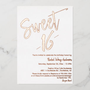 Invitation En Aluminium Moderne minimaliste sucré 16e anniversaire Rose or