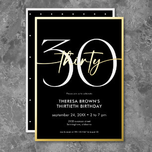 Invitation En Aluminium Moderne Minimaliste Trente Script Anniversaire Or