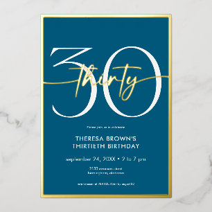 Invitation En Aluminium Moderne minimaliste Turquoise 30 Script Anniversai