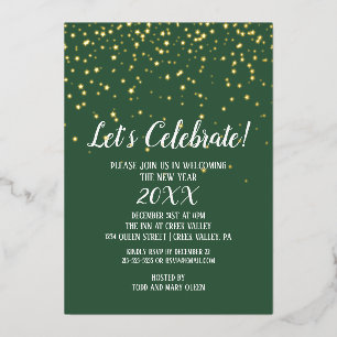 Invitation En Aluminium Moderne minimaliste Vert Confetti Or du Nouvel An