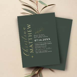 Invitation En Aluminium Moderne minimaliste Vert Forêt Mariage Or