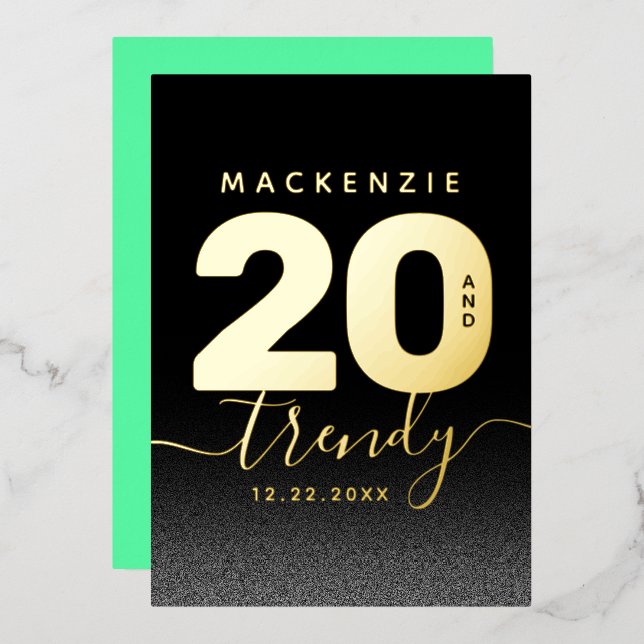 Invitation En Aluminium Moderne Mint Green 20 et tendance (Recto/Verso)