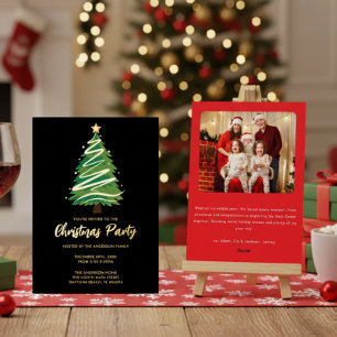 Invitation En Aluminium Moderne Noël Personnalisé Or Rouge Vert Arbre de N