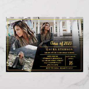 Invitation En Aluminium Moderne noir minimaliste 3 photos graduation