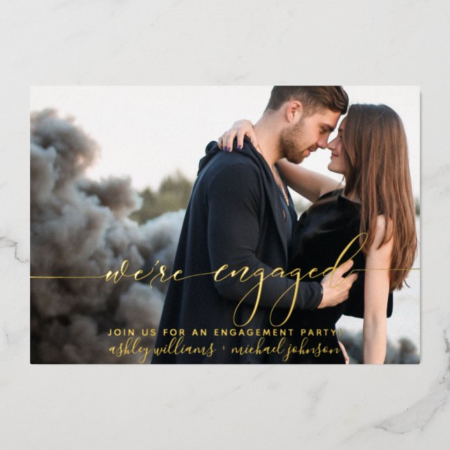 Invitation En Aluminium Moderne Nous sommes engagés Photo Engagement Party (Recto)