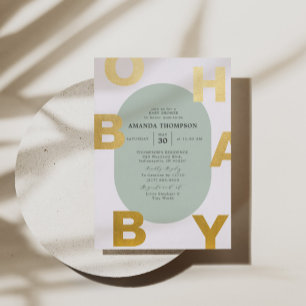 Invitation En Aluminium Moderne Oh Baby Vert Neutral Baby Shower Or