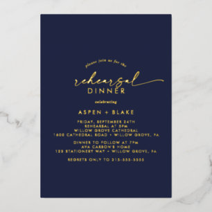 Invitation En Aluminium Moderne Or en Feuille Écriture Dîner de Répétiti