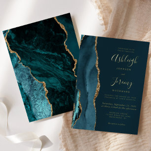 Invitation En Aluminium Moderne Or Sombre Turquoise Bleu Agate Sombre Mari