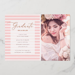Invitation En Aluminium Moderne Photo Blush Pink Stripes Graduation