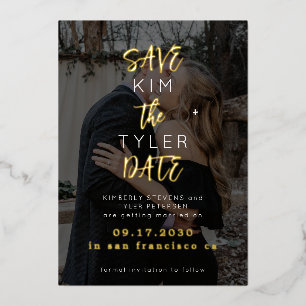 Invitation En Aluminium Moderne photo de mariage à date de sauvegarde or n