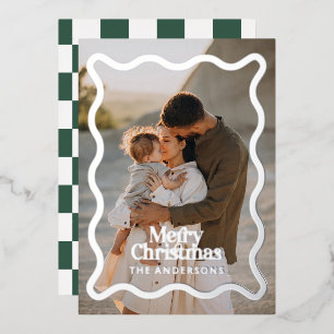Invitation En Aluminium Moderne photo de Noël vert avec bord ondulé
