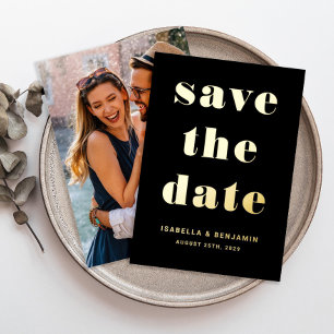 Invitation En Aluminium Moderne Photo Noir Save The Date Or