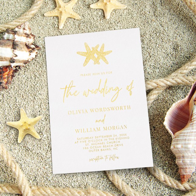 Invitation En Aluminium Moderne Plage Starfish Coastal Script Mariage (Créateur téléchargé)
