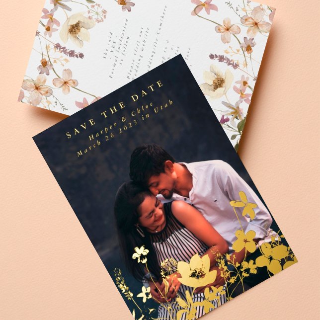 Invitation En Aluminium Moderne Printemps Élégant Fleur sauvage Boho Photo (Créateur téléchargé)