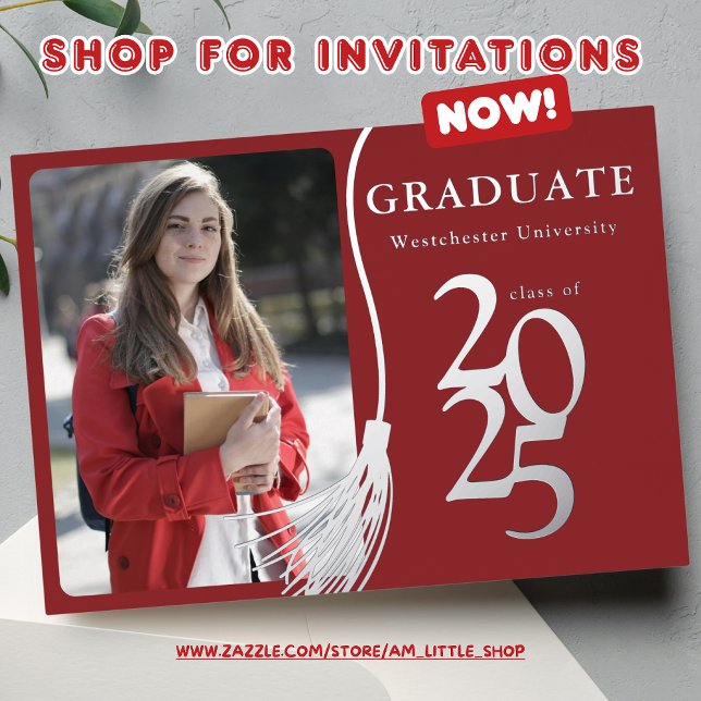 Invitation En Aluminium Moderne Red Grad Photo Graduation 2025 (Créateur téléchargé)
