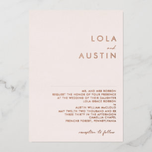 Invitation En Aluminium Moderne Rose Gold Blush Mariage Traditionnel Rée